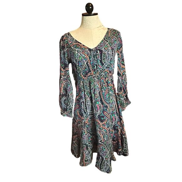 Maeve Dresses & Skirts - Anthropologie Maeve Long Sleeve V-Neck Floral Paisley Colorful dress Boho Sz XS